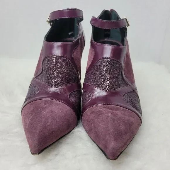 Roberto Cavalli Women's Stingray Purple Leather Bootie Heel Shoes Size 6.5 - Picture 2 of 11